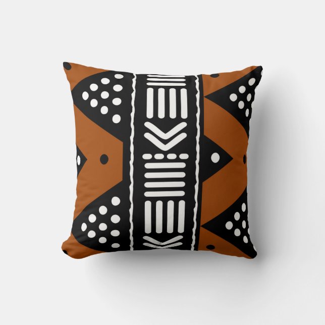Coussin de jet africain abstrait Bogolan (Recto)
