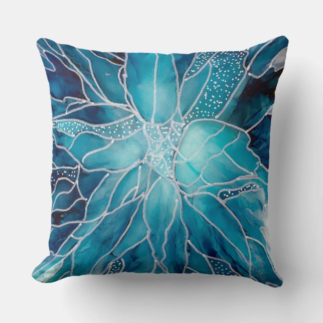 Coussin de jet - Art à l'encre d'alcool Fleur bleu (Recto)