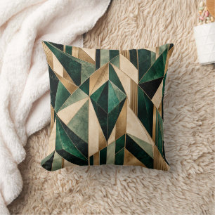 Coussin de jet Art Déco vert émeraude géométrique