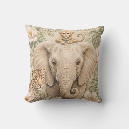 Coussin de jet Botanical Safari Elephant | Neutre (Recto)