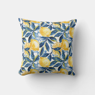 Coussin de jet botanique à motif citron
