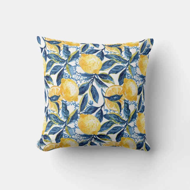 Coussin de jet botanique à motif citron (Recto)