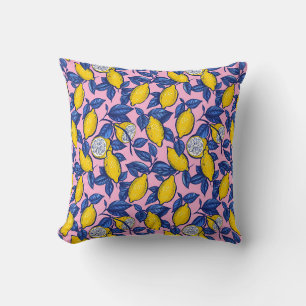 Coussin de jet botanique à motif citron