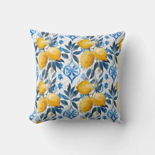 Coussin de jet botanique à motif citron
