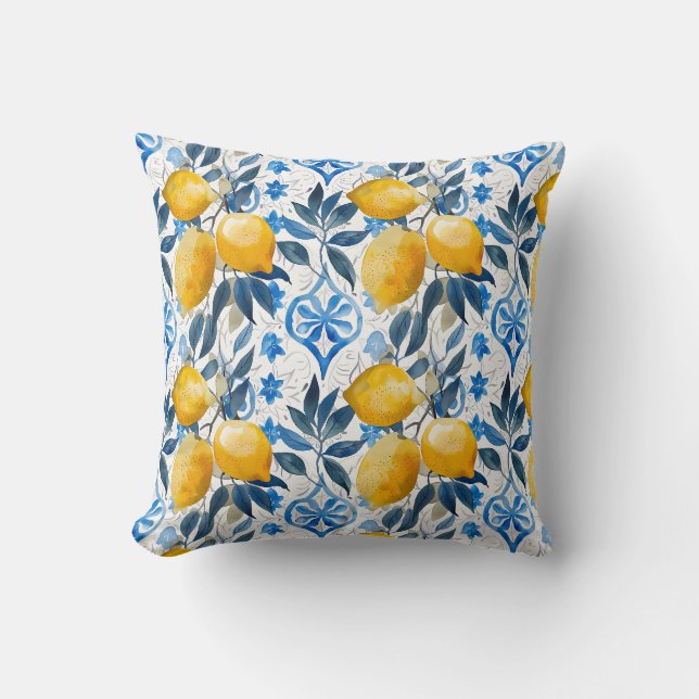 Coussin de jet botanique à motif citron (Recto)