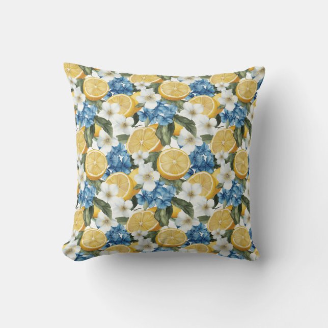 Coussin de jet botanique à motif citron (Recto)