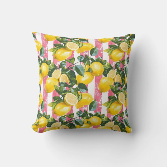 Coussin de jet botanique à motif citron (Recto)