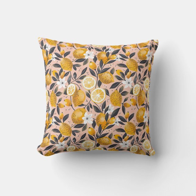 Coussin de jet botanique à motif citron (Recto)