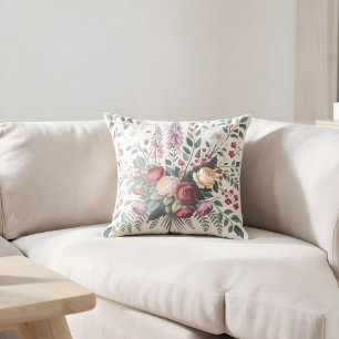 Coussin de jet botanique – Dessin floral vintage