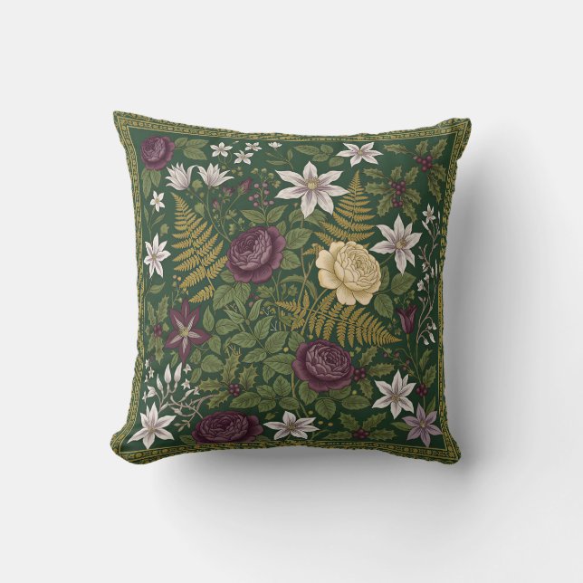 Coussin de jet botanique – Dessin floral vintage (Recto)