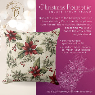 Coussin de jet carré de Poinsettia de Noël