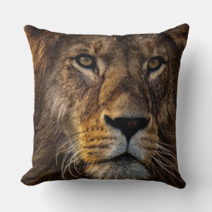 Coussin de jet carré en coton Lion Face
