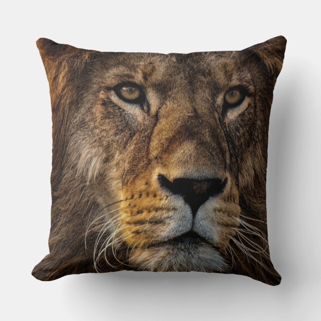Coussin de jet carré en coton Lion Face (Recto)