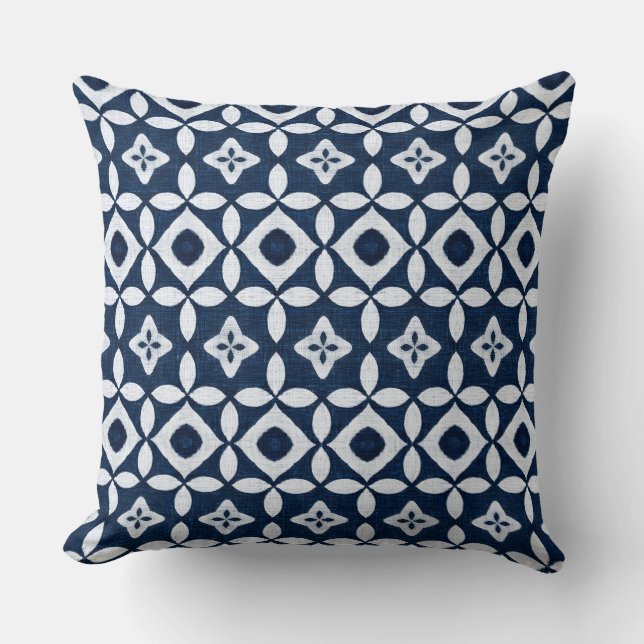 Coussin de jet Coastal Boho bleu et blanc (Recto)