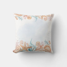 Coussin de jet côtier à coquillages aquarelle
