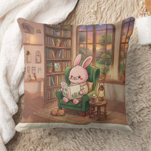 Coussin de jet 'Cozy Bobo le lapin lisant un livre