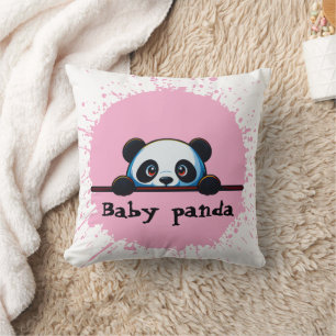 Coussin de jet Cute Peeking Baby Panda Pink Splatt