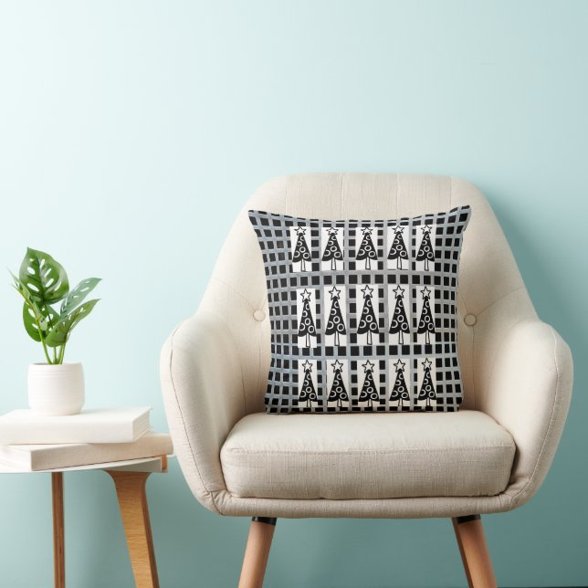 Coussin de jet d'arbres de Noël, arbres noirs et b (Chaise)