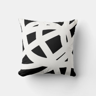 Coussin de jet d'art abstrait blanc sur noir