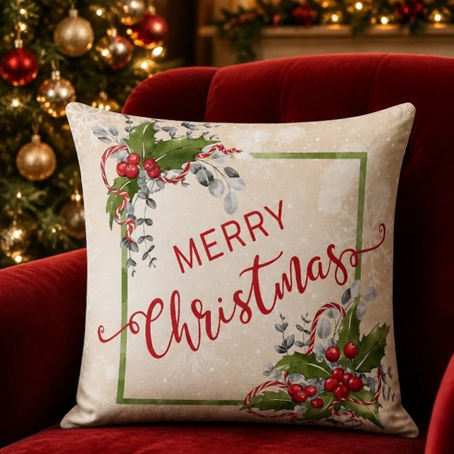 Coussin de jet de branche de houx de Noël (Créateur téléchargé)