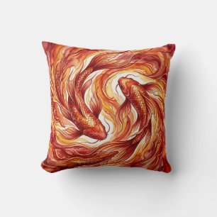 Coussin de jet de carpe rouge feu – Art aquarelle