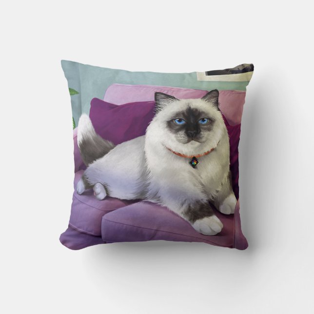 Coussin de jet de chat de CatFans - de Birman (Recto)