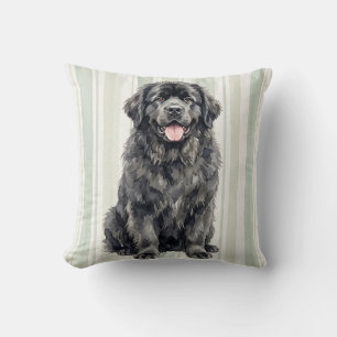 Coussin de jet de chien Terre-Neuve aquarelle
