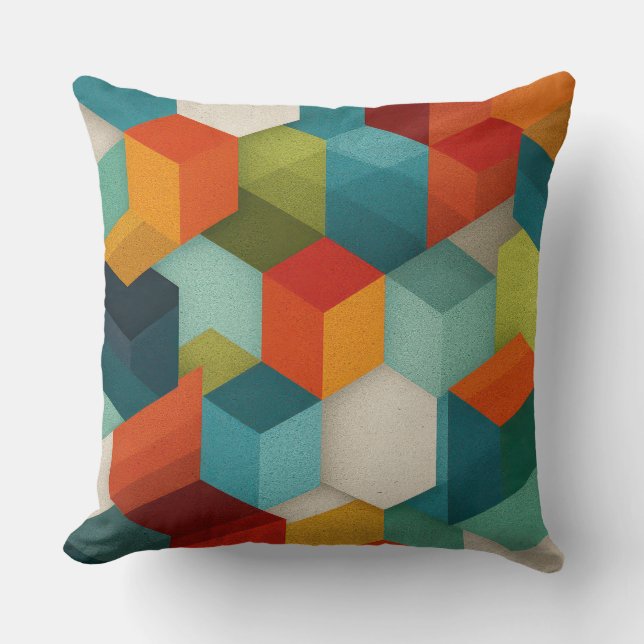 Coussin de jet de cube géométrique du milieu du si (Recto)