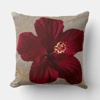 Coussin de jet de fleur d'Hibiscus Rouge Élégant |