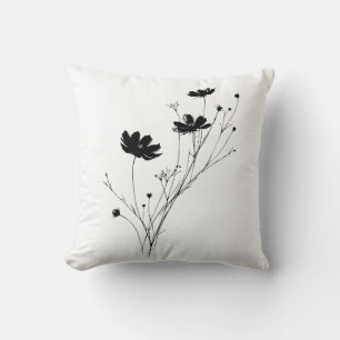Coussin de jet de fleur sauvage artistique noir mi