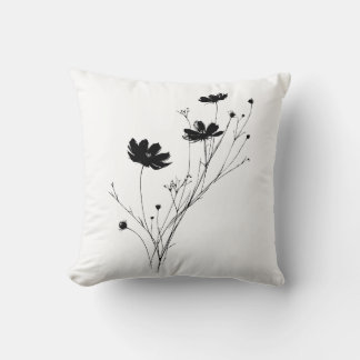 Coussin de jet de fleur sauvage botanique noir min