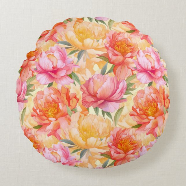 Coussin de jet de fleurs de paonie (Devant)