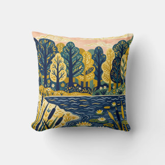 Coussin de jet de forêt au bord du lac – Jaune et