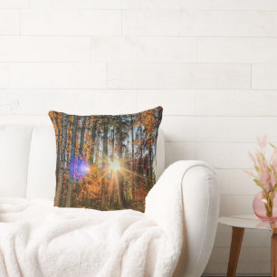 Coussin de jet de forêt automne doré Soleil Rust