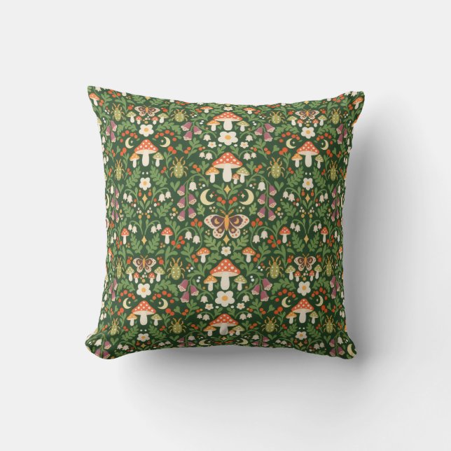 Coussin de jet de forêt verte de champignons (Recto)