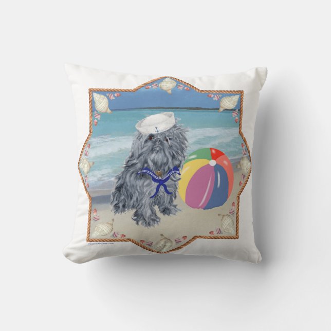 Coussin de jet de Griffon bruxellois à la plage (Recto)