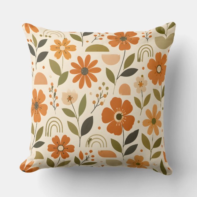 Coussin de jet de jardin à fleurs d'orange (Recto)