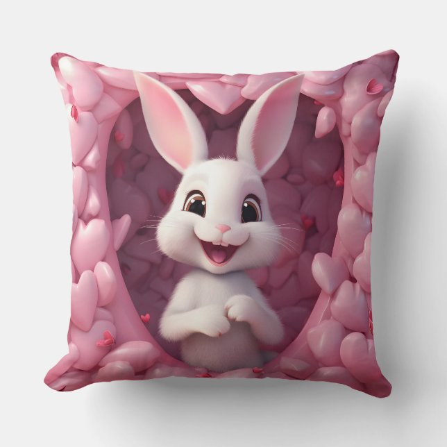 Coussin de jet de lapin de la Saint-Valentin migno (Recto)