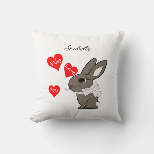 Coussin de jet de lapin "Nous vous aimons" (Recto)