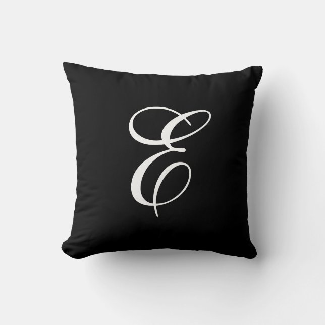 Coussin de jet de monogramme élégant noir et blanc (Recto)