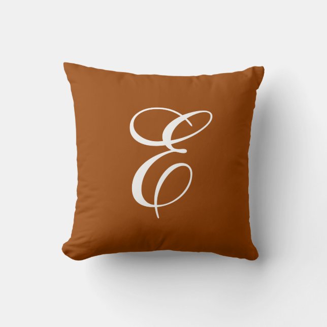 Coussin de jet de monogramme orange brûlé et blanc (Recto)