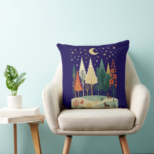 Coussin de jet de nuit de forêt hivernale Lune &