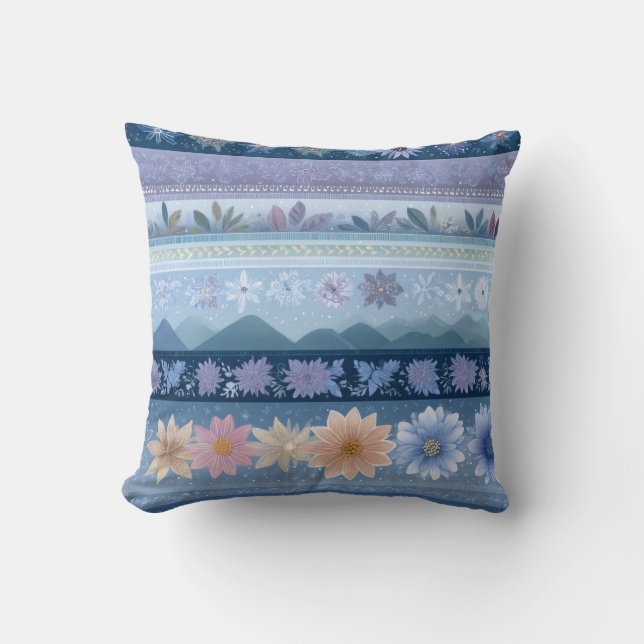 Coussin de jet de paysage à rayures florales scand (Recto)