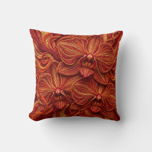 Coussin de jet de pétale d'orchidée rouge feu