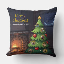 Coussin de jet de photo d'arbre de Noël de famille