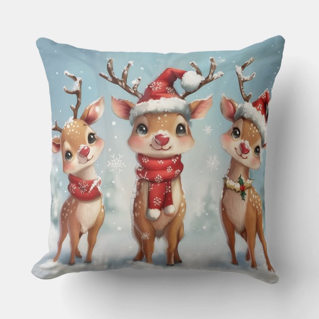 Coussin de jet de rennes de Noël mignon (Recto)