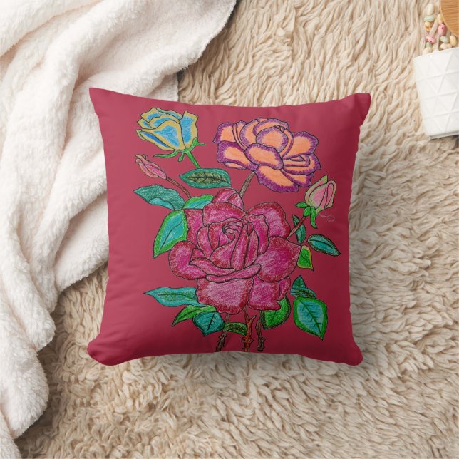 Coussin de jet de roses colorées (Couverture)