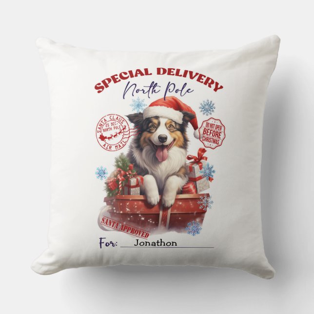 Coussin de jet décoratif Noël Border Collie mignon (Recto)