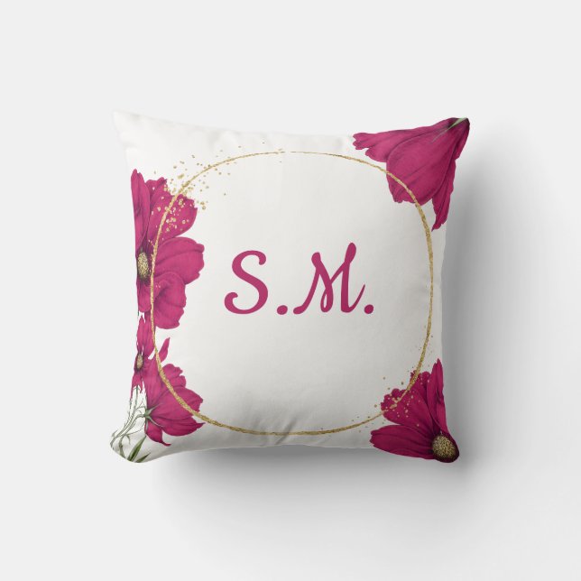 Coussin de jet élégant à fleurs roses et cercle do (Recto)