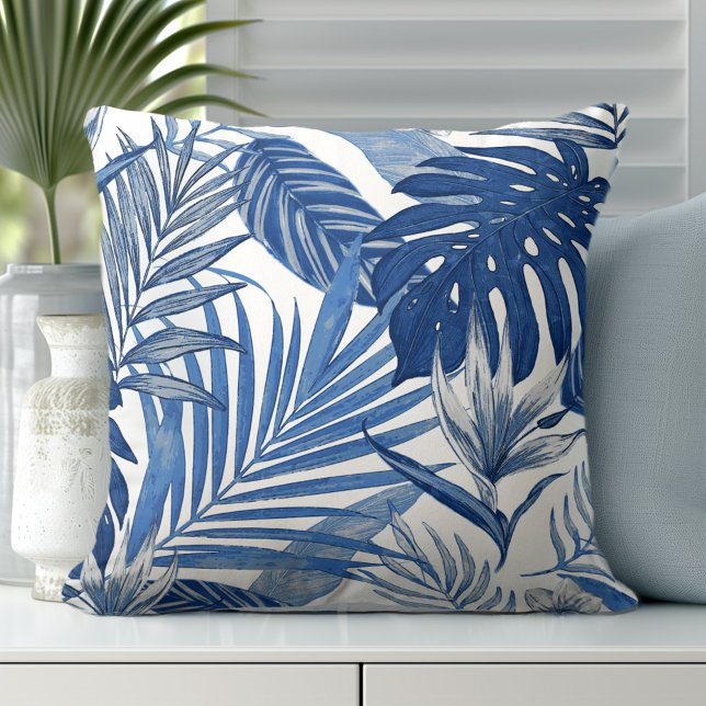 Coussin de jet élégant aux feuilles de palmier ble (Créateur téléchargé)